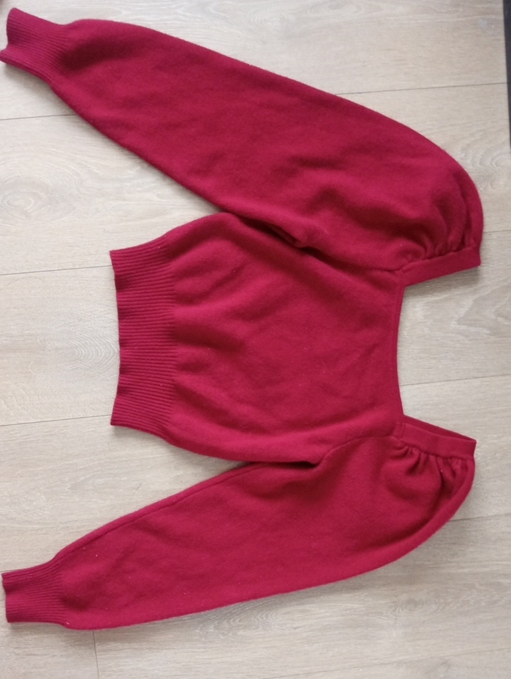Women's Red Puff-Sleeve Sweater